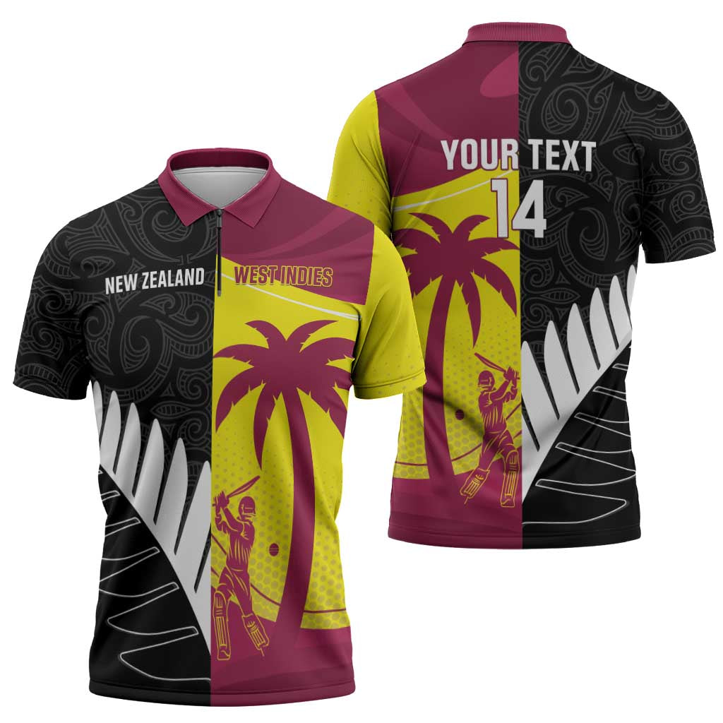 New Zealand and West Indies Cricket Custom Zipper Polo Shirt Black Cap Windies Together - Aussie Hoodie