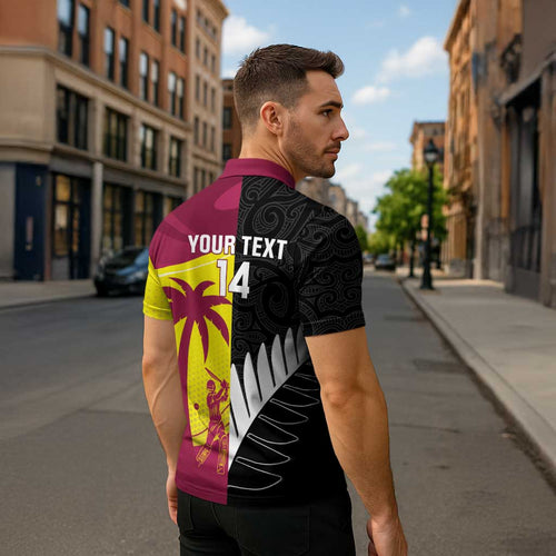 New Zealand and West Indies Cricket Custom Zipper Polo Shirt Black Cap Windies Together - Aussie Hoodie