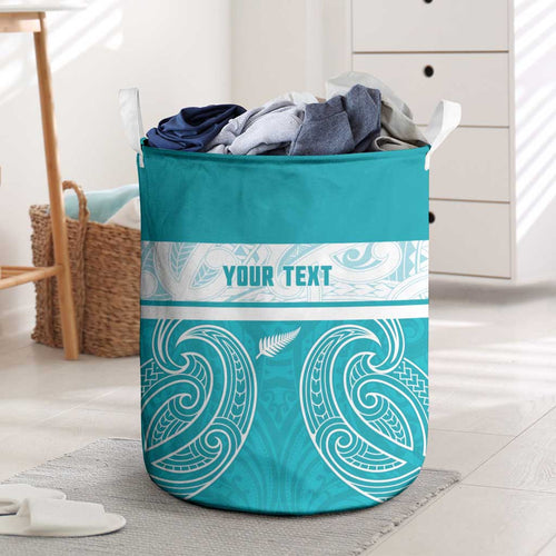 New Zealand Silver Fern Cricket Custom Laundry Basket Black Cap Teal Maori Pattern - Aussie Hoodie