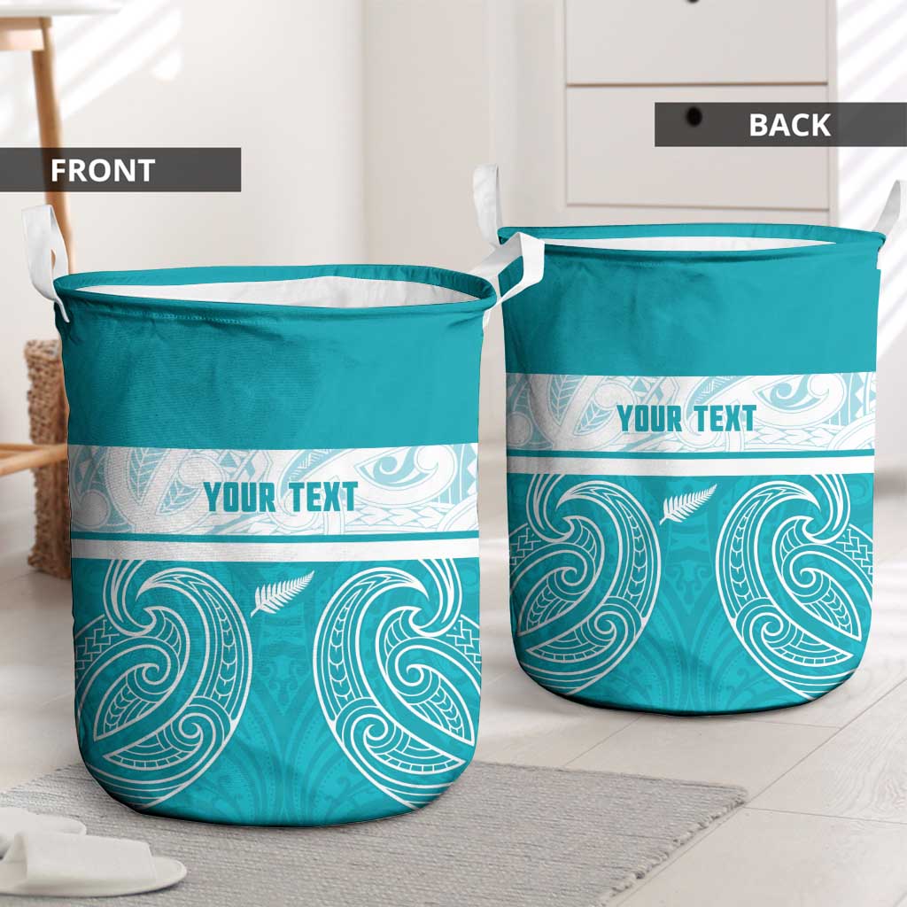 New Zealand Silver Fern Cricket Custom Laundry Basket Black Cap Teal Maori Pattern - Aussie Hoodie