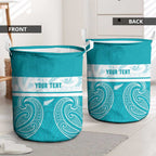 New Zealand Silver Fern Cricket Custom Laundry Basket Black Cap Teal Maori Pattern - Aussie Hoodie