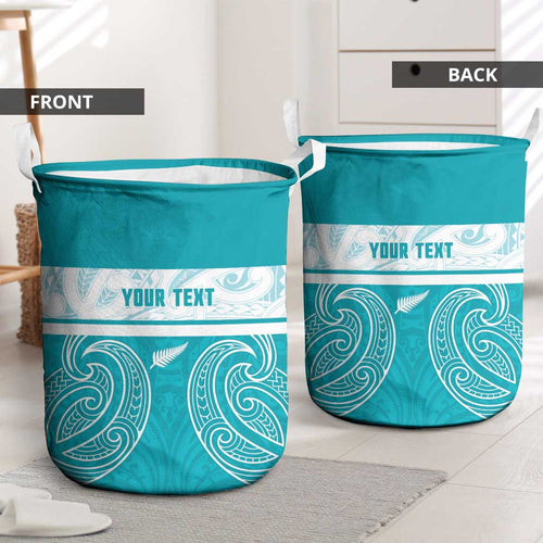 New Zealand Silver Fern Cricket Custom Laundry Basket Black Cap Teal Maori Pattern - Aussie Hoodie