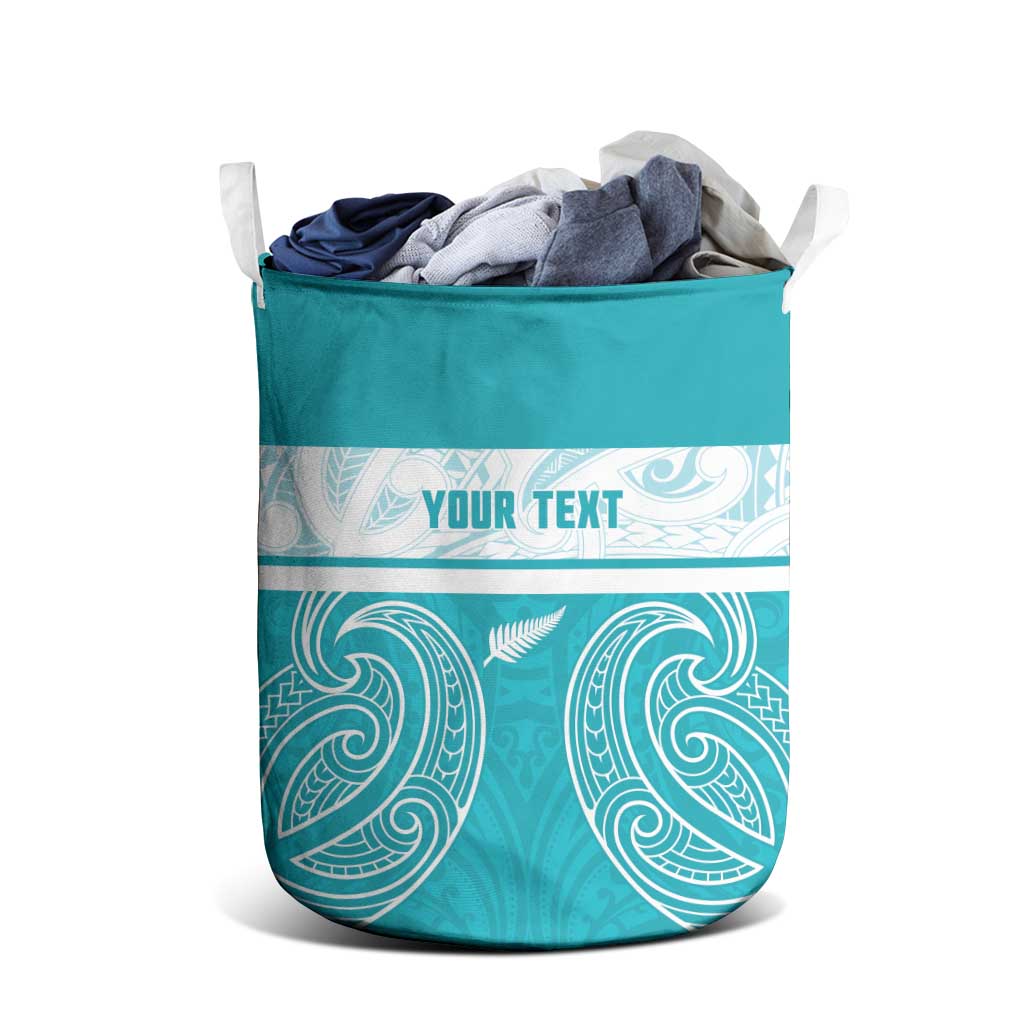 New Zealand Silver Fern Cricket Custom Laundry Basket Black Cap Teal Maori Pattern - Aussie Hoodie