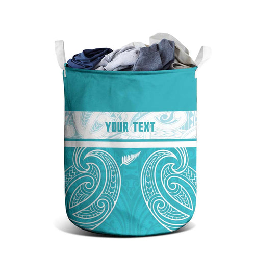New Zealand Silver Fern Cricket Custom Laundry Basket Black Cap Teal Maori Pattern - Aussie Hoodie