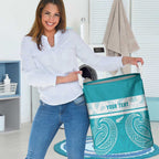 New Zealand Silver Fern Cricket Custom Laundry Basket Black Cap Teal Maori Pattern - Aussie Hoodie