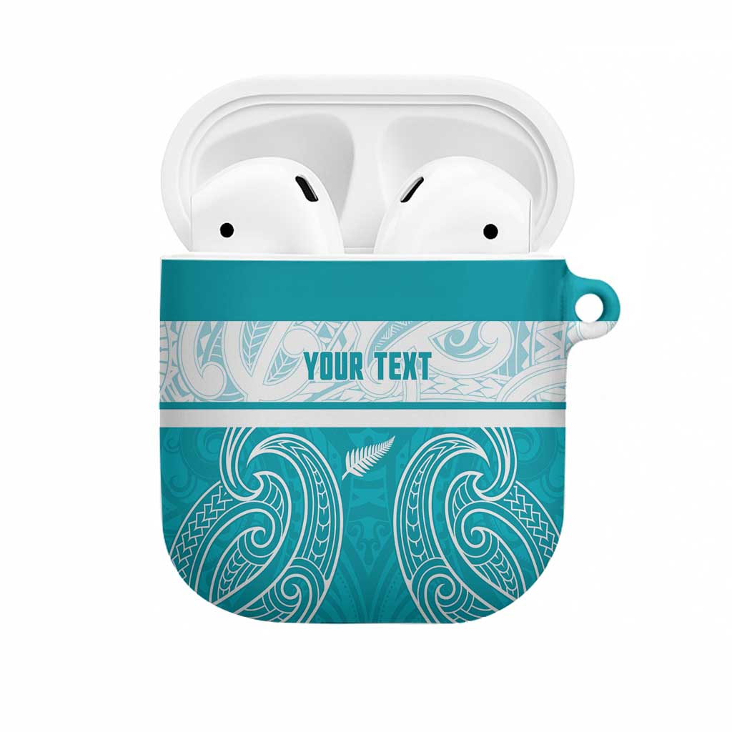 New Zealand Silver Fern Cricket Custom AirPods Case Black Cap Teal Maori Pattern - Aussie Hoodie