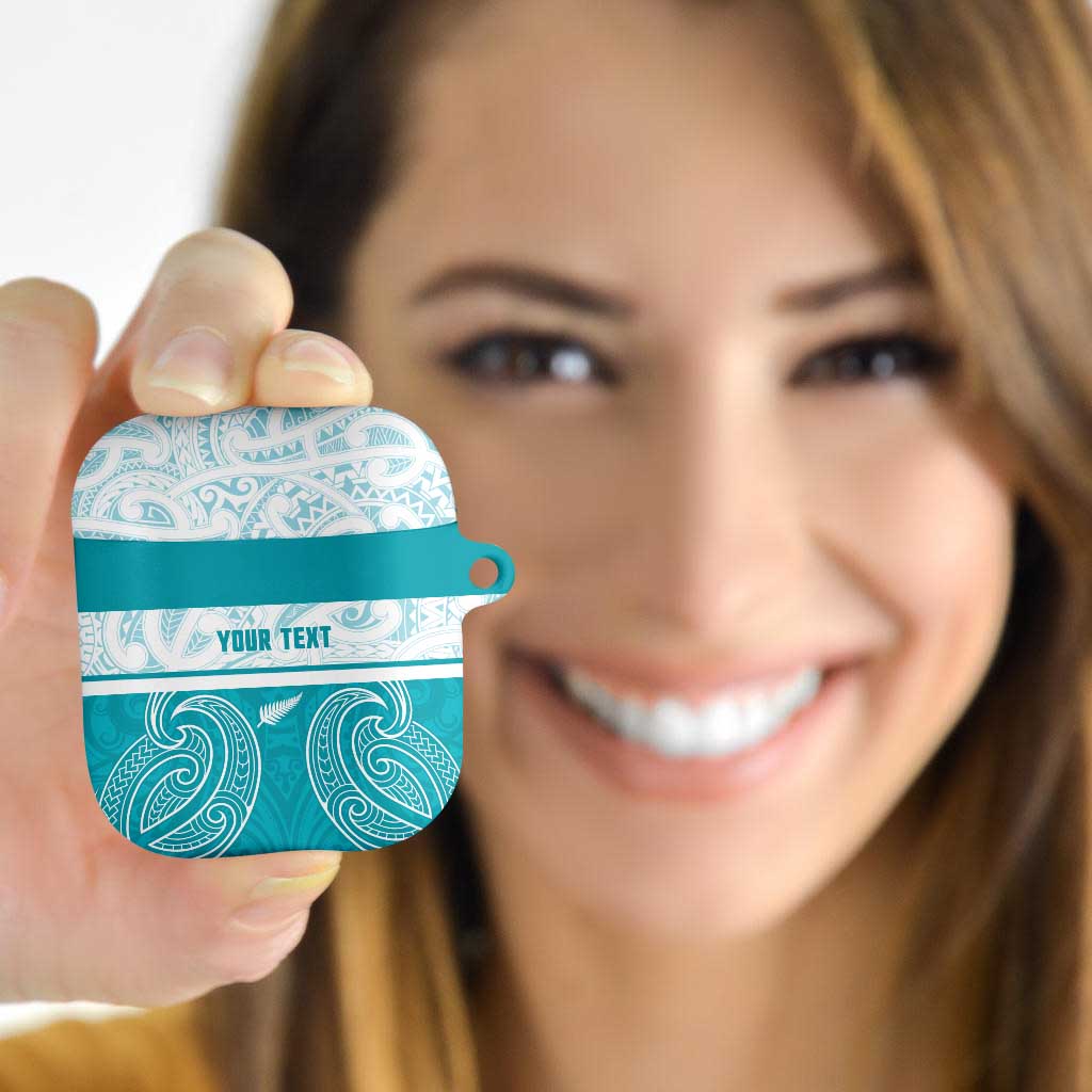 New Zealand Silver Fern Cricket Custom AirPods Case Black Cap Teal Maori Pattern - Aussie Hoodie