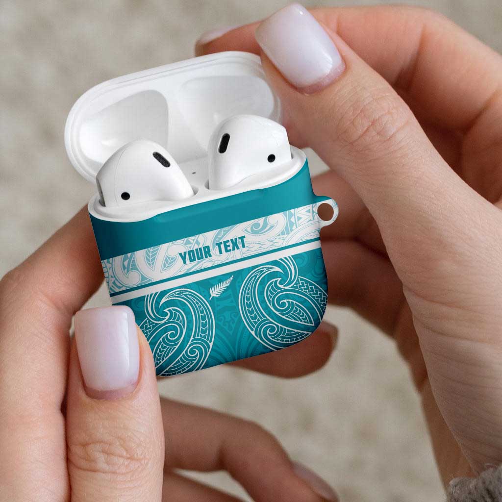 New Zealand Silver Fern Cricket Custom AirPods Case Black Cap Teal Maori Pattern - Aussie Hoodie