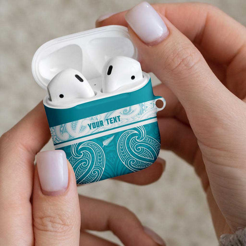 New Zealand Silver Fern Cricket Custom AirPods Case Black Cap Teal Maori Pattern - Aussie Hoodie