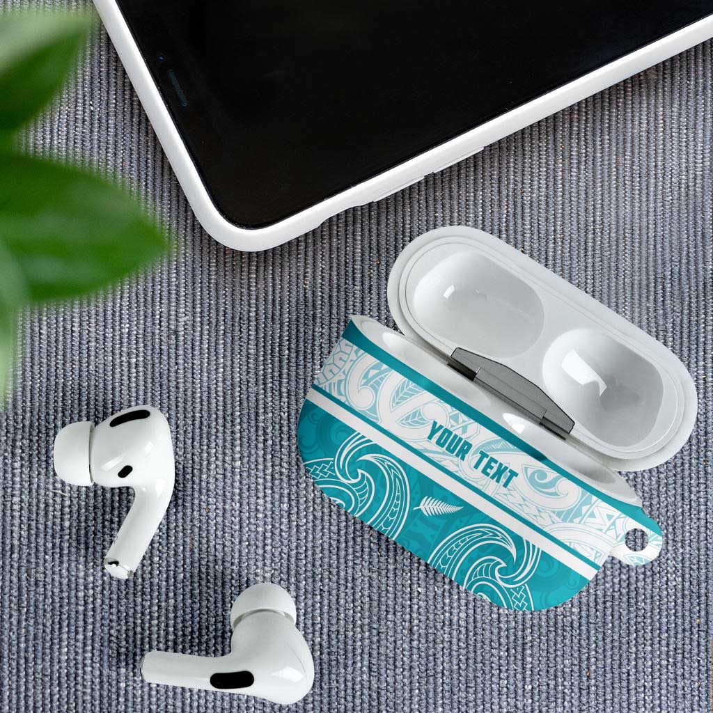 New Zealand Silver Fern Cricket Custom AirPods Case Black Cap Teal Maori Pattern - Aussie Hoodie