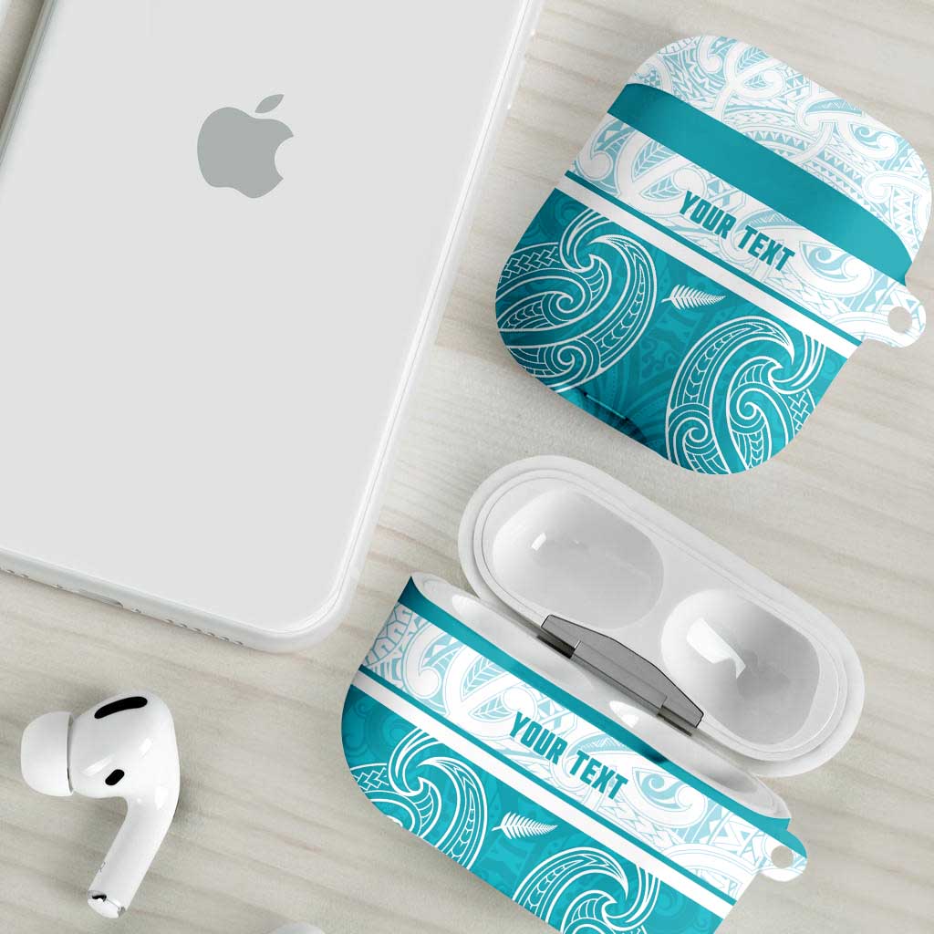 New Zealand Silver Fern Cricket Custom AirPods Case Black Cap Teal Maori Pattern - Aussie Hoodie