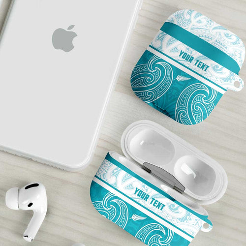 New Zealand Silver Fern Cricket Custom AirPods Case Black Cap Teal Maori Pattern - Aussie Hoodie