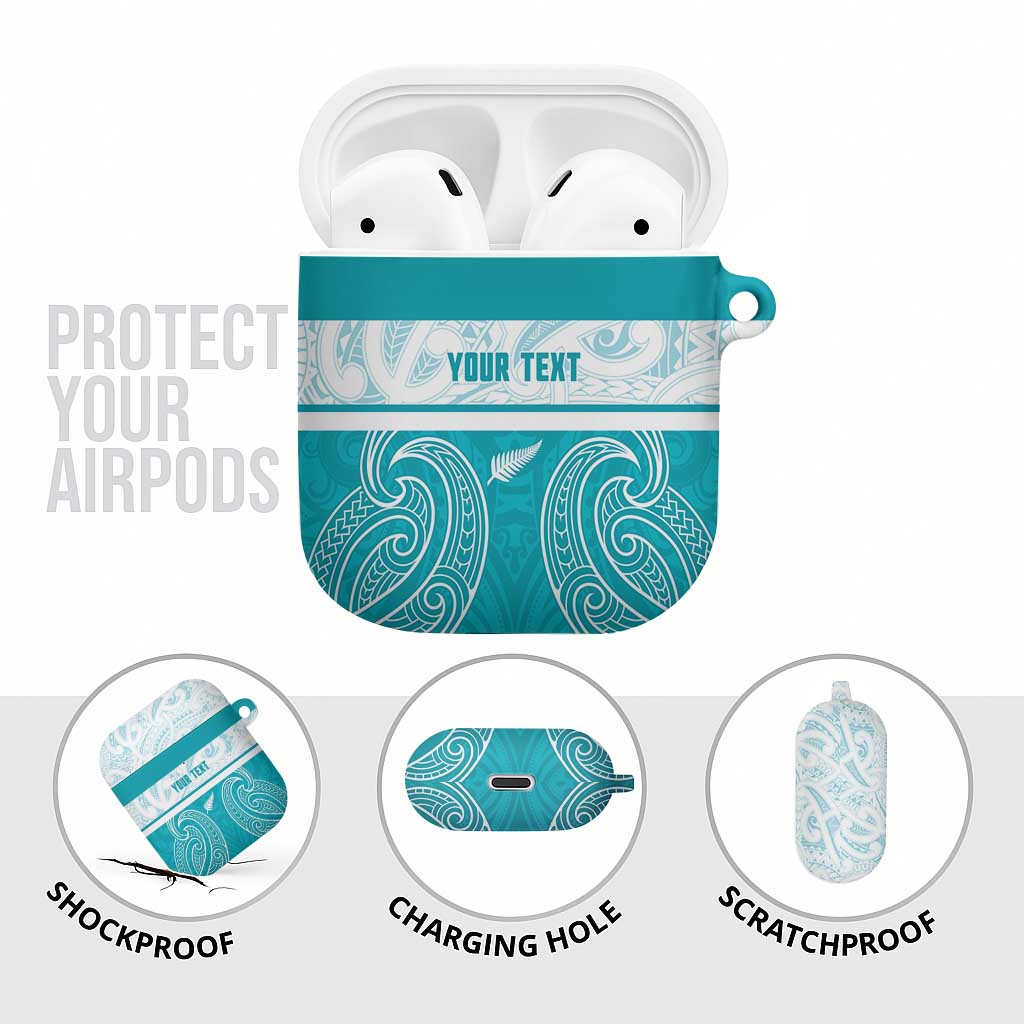 New Zealand Silver Fern Cricket Custom AirPods Case Black Cap Teal Maori Pattern - Aussie Hoodie