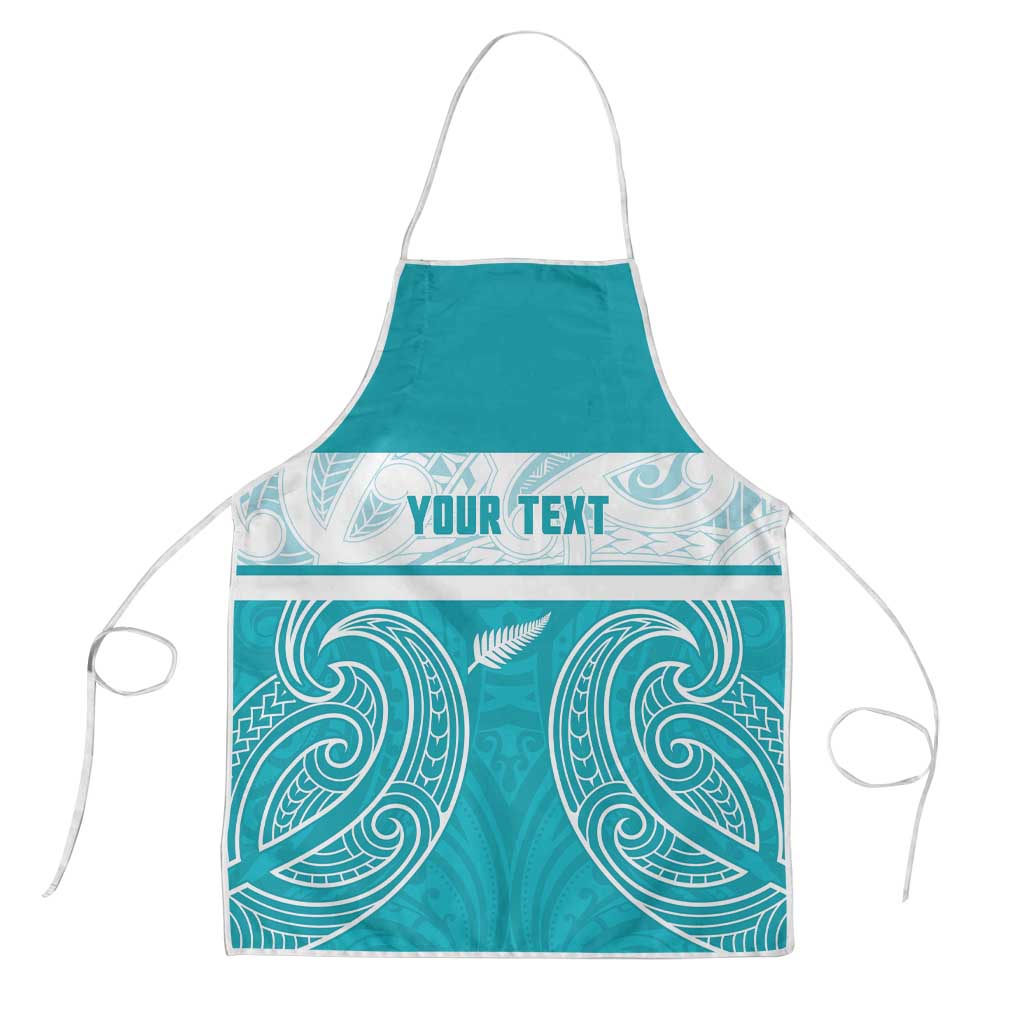 New Zealand Silver Fern Cricket Custom Apron Black Cap Teal Maori Pattern - Aussie Hoodie