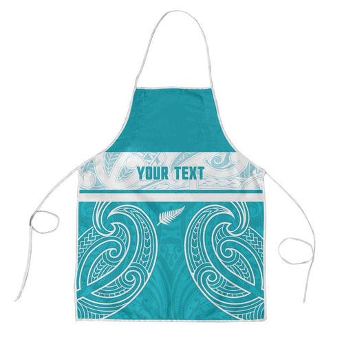 New Zealand Silver Fern Cricket Custom Apron Black Cap Teal Maori Pattern - Aussie Hoodie