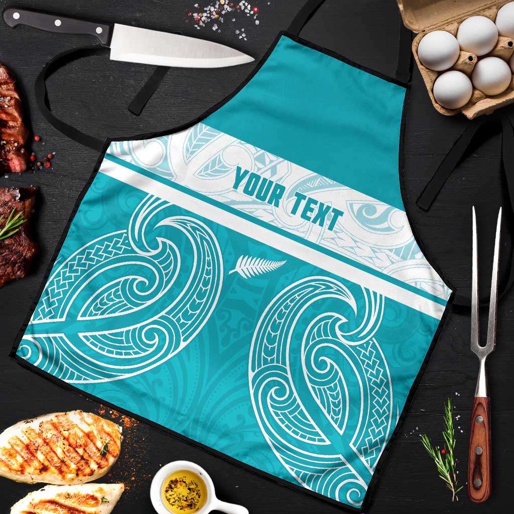 New Zealand Silver Fern Cricket Custom Apron Black Cap Teal Maori Pattern - Aussie Hoodie