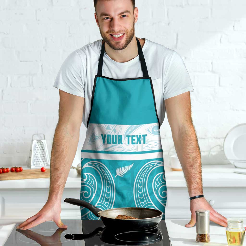 New Zealand Silver Fern Cricket Custom Apron Black Cap Teal Maori Pattern - Aussie Hoodie