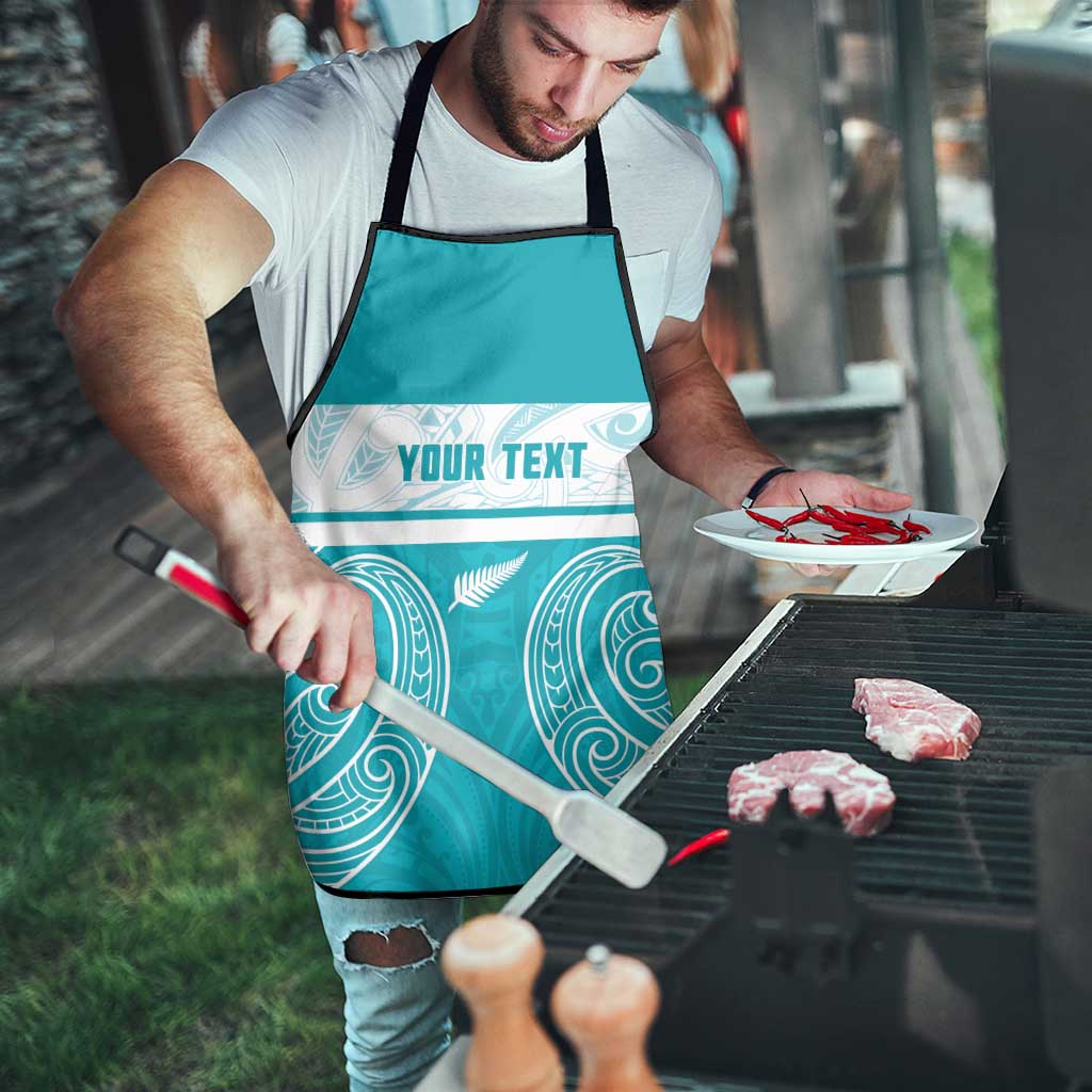 New Zealand Silver Fern Cricket Custom Apron Black Cap Teal Maori Pattern - Aussie Hoodie