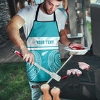 New Zealand Silver Fern Cricket Custom Apron Black Cap Teal Maori Pattern - Aussie Hoodie