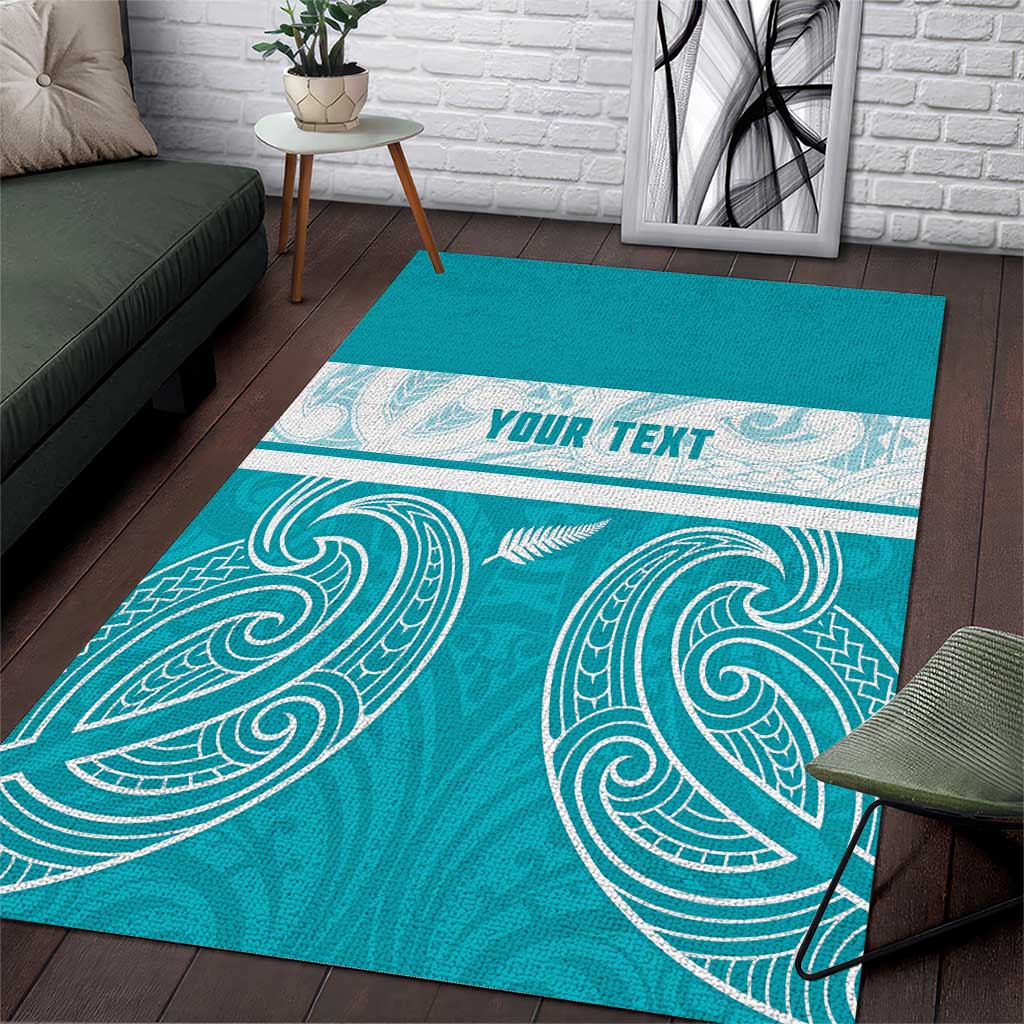 New Zealand Silver Fern Cricket Custom Area Rug Black Cap Teal Maori Pattern - Aussie Hoodie