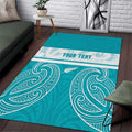 New Zealand Silver Fern Cricket Custom Area Rug Black Cap Teal Maori Pattern - Aussie Hoodie
