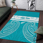 New Zealand Silver Fern Cricket Custom Area Rug Black Cap Teal Maori Pattern - Aussie Hoodie