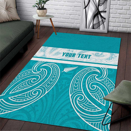 New Zealand Silver Fern Cricket Custom Area Rug Black Cap Teal Maori Pattern - Aussie Hoodie