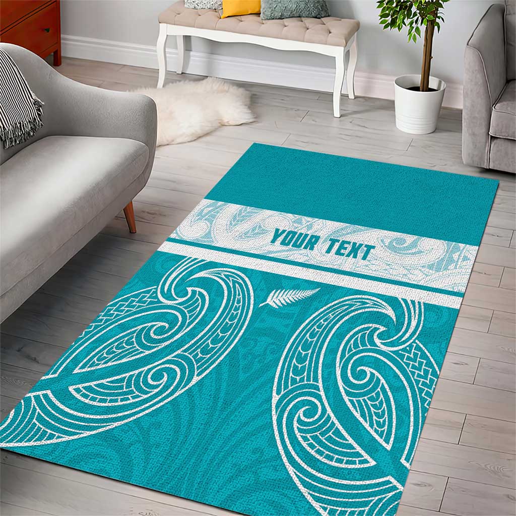 New Zealand Silver Fern Cricket Custom Area Rug Black Cap Teal Maori Pattern - Aussie Hoodie