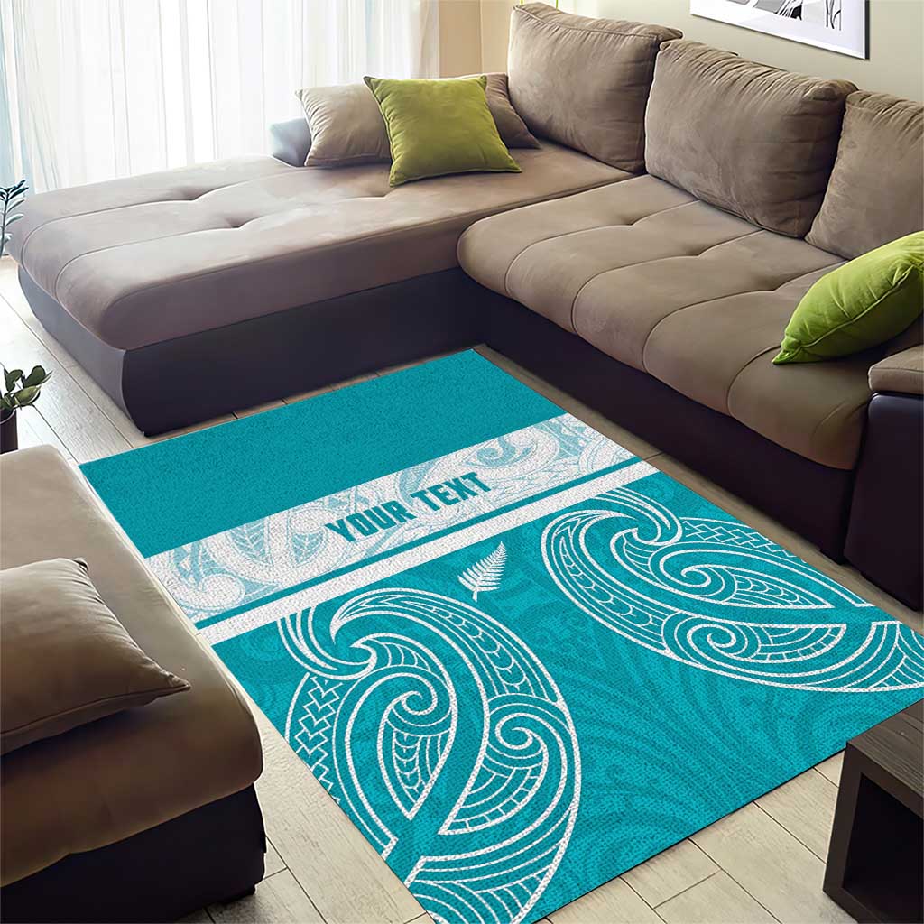 New Zealand Silver Fern Cricket Custom Area Rug Black Cap Teal Maori Pattern - Aussie Hoodie