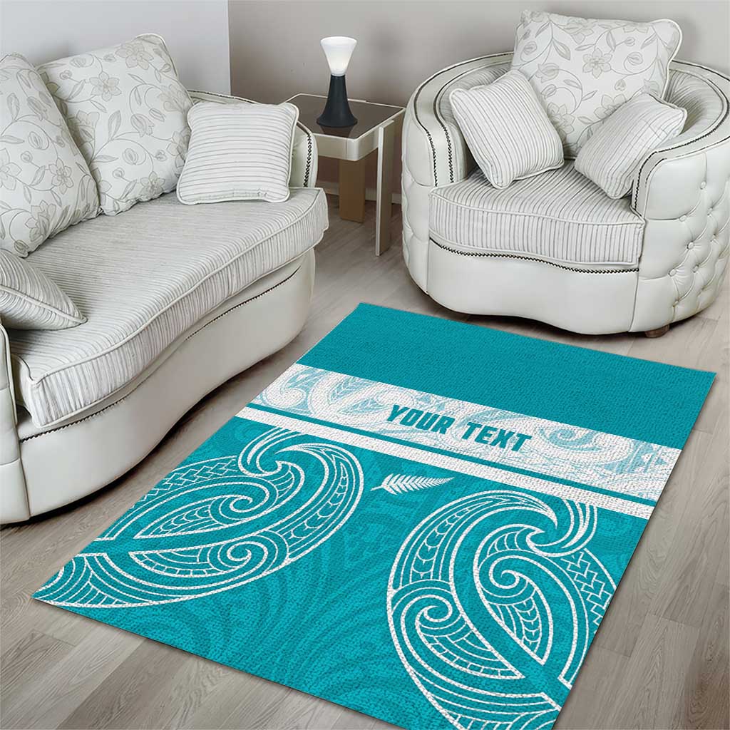 New Zealand Silver Fern Cricket Custom Area Rug Black Cap Teal Maori Pattern - Aussie Hoodie