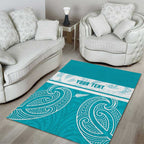 New Zealand Silver Fern Cricket Custom Area Rug Black Cap Teal Maori Pattern - Aussie Hoodie