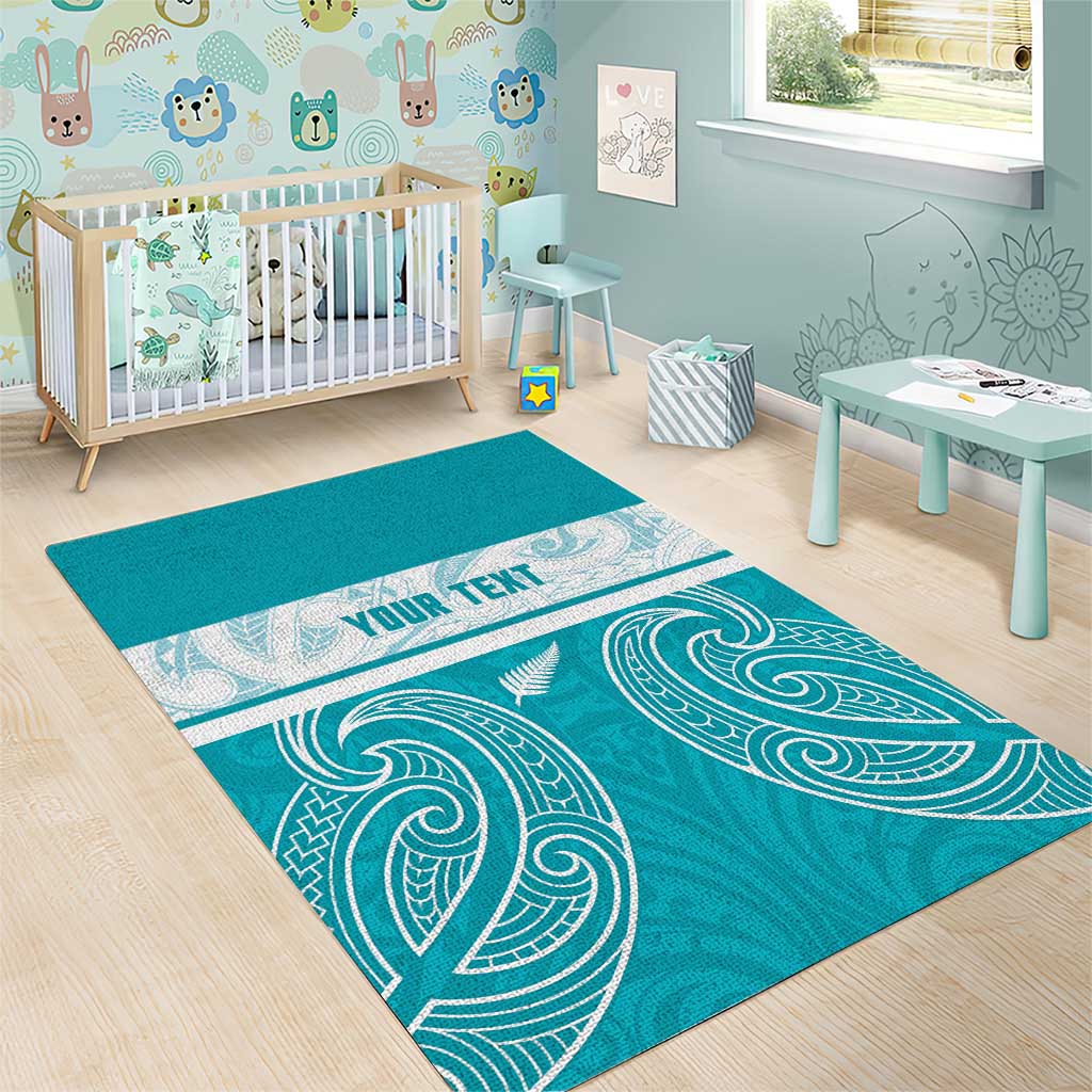 New Zealand Silver Fern Cricket Custom Area Rug Black Cap Teal Maori Pattern - Aussie Hoodie