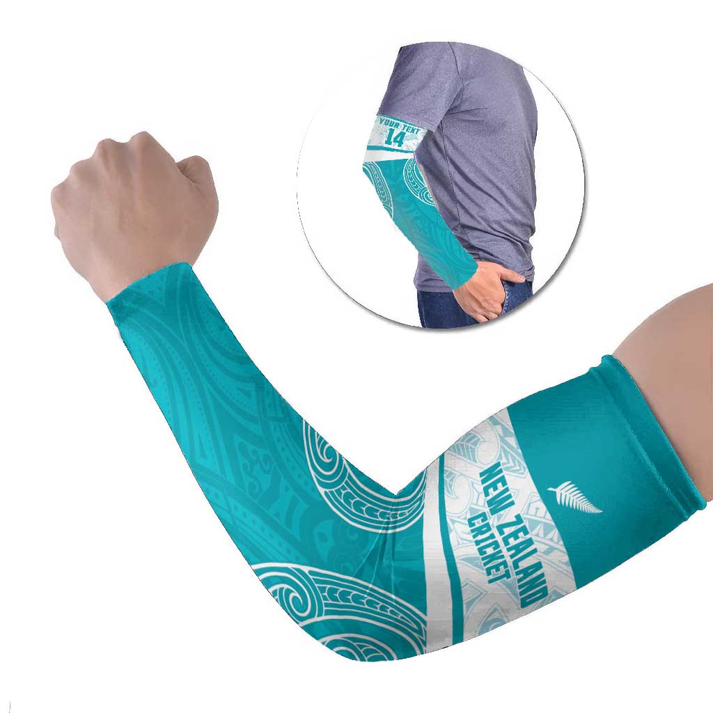 New Zealand Silver Fern Cricket Custom Arm Sleeves Black Cap Teal Maori Pattern - Aussie Hoodie
