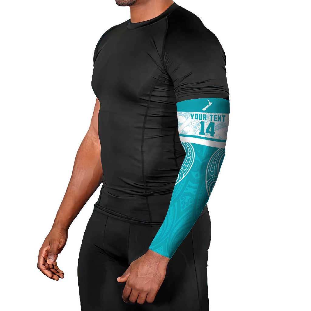 New Zealand Silver Fern Cricket Custom Arm Sleeves Black Cap Teal Maori Pattern - Aussie Hoodie