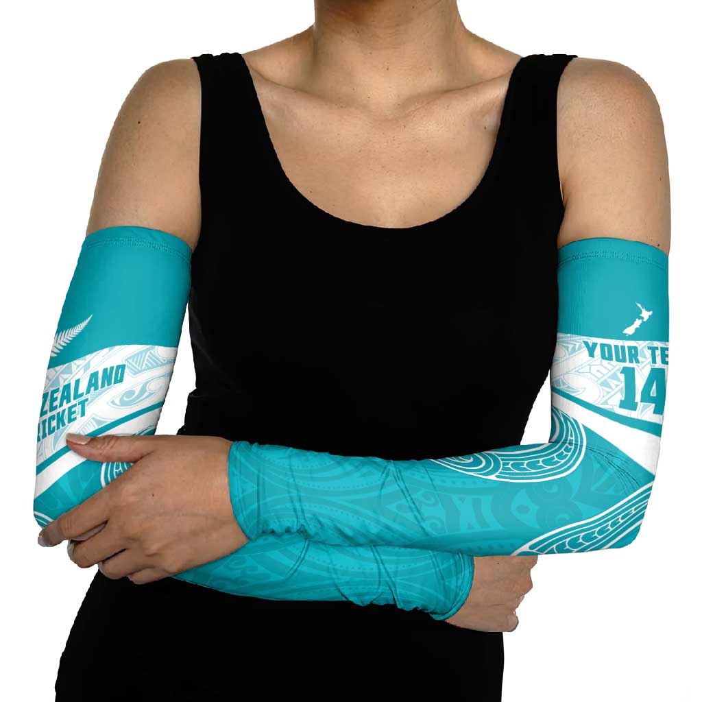 New Zealand Silver Fern Cricket Custom Arm Sleeves Black Cap Teal Maori Pattern - Aussie Hoodie