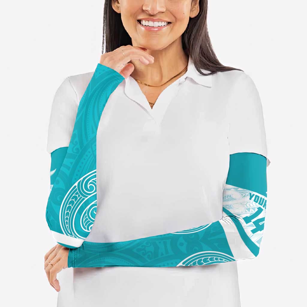 New Zealand Silver Fern Cricket Custom Arm Sleeves Black Cap Teal Maori Pattern - Aussie Hoodie