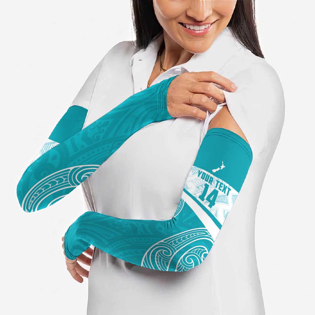 New Zealand Silver Fern Cricket Custom Arm Sleeves Black Cap Teal Maori Pattern - Aussie Hoodie