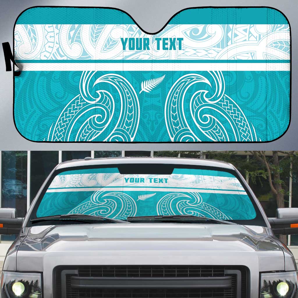 New Zealand Silver Fern Cricket Custom Auto Sun Shade Black Cap Teal Maori Pattern - Aussie Hoodie