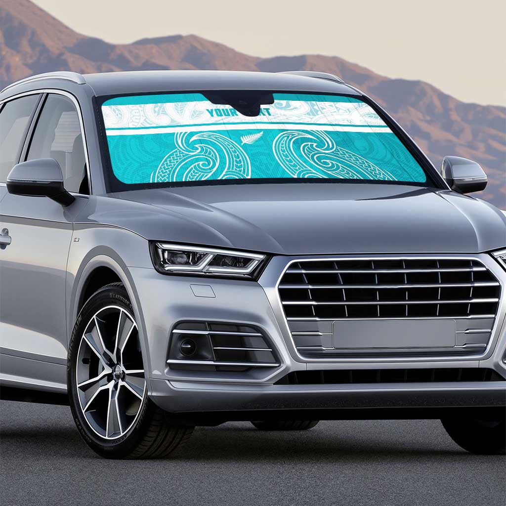 New Zealand Silver Fern Cricket Custom Auto Sun Shade Black Cap Teal Maori Pattern - Aussie Hoodie