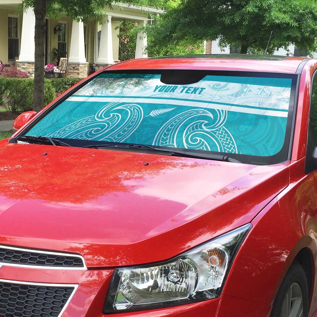 New Zealand Silver Fern Cricket Custom Auto Sun Shade Black Cap Teal Maori Pattern - Aussie Hoodie