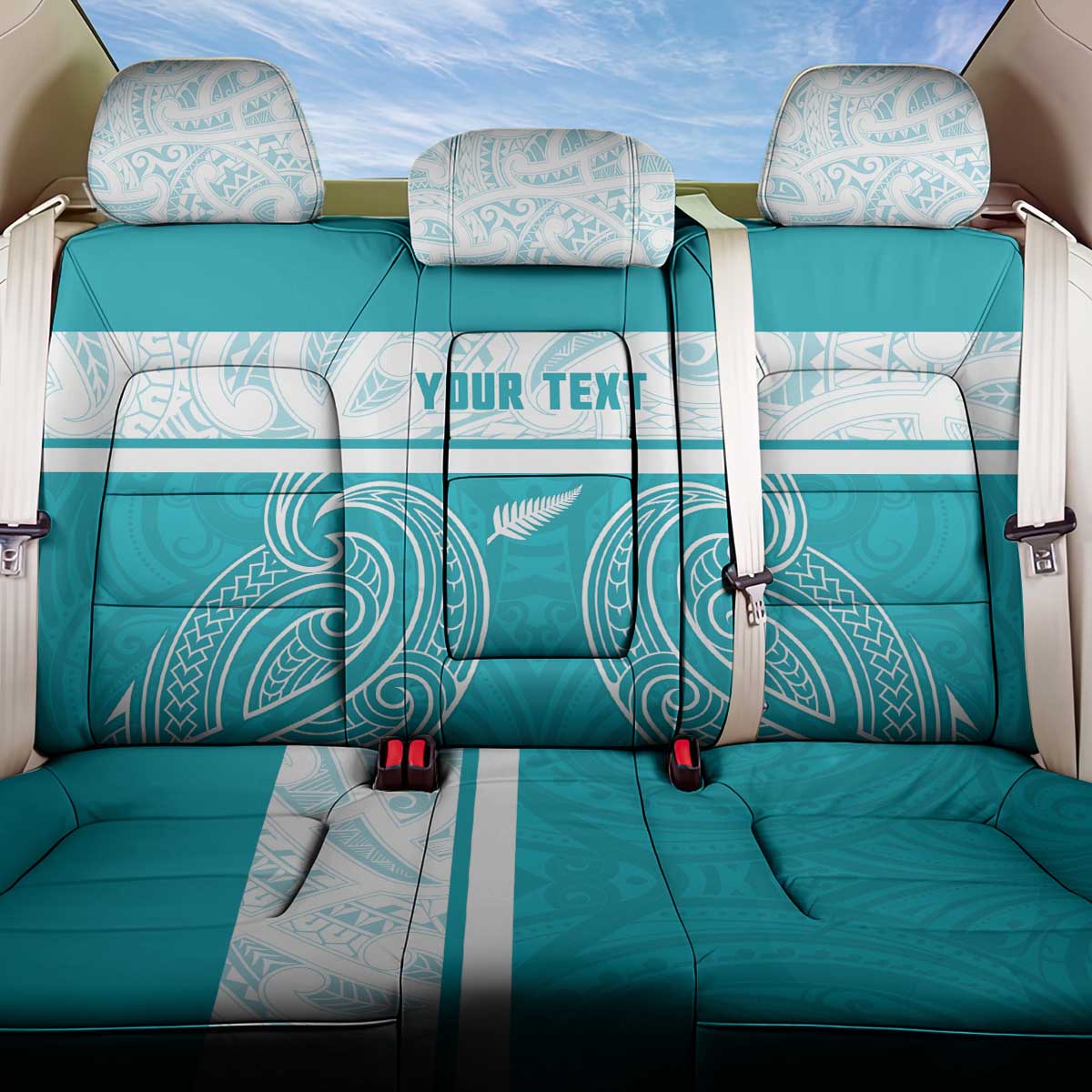New Zealand Silver Fern Cricket Custom Back Car Seat Cover Black Cap Teal Maori Pattern - Aussie Hoodie