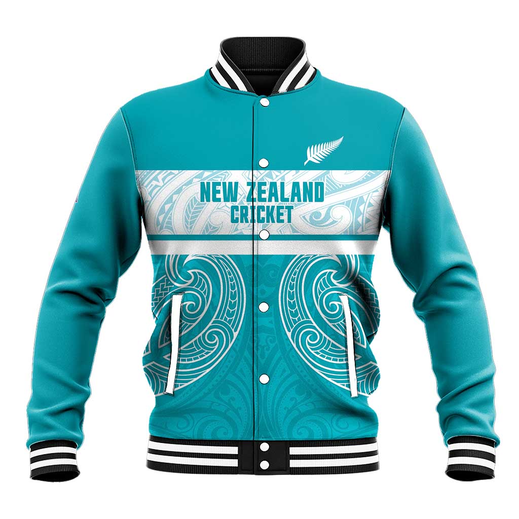 New Zealand Silver Fern Cricket Custom Baseball Jacket Black Cap Teal Maori Pattern - Aussie Hoodie