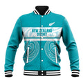 New Zealand Silver Fern Cricket Custom Baseball Jacket Black Cap Teal Maori Pattern - Aussie Hoodie