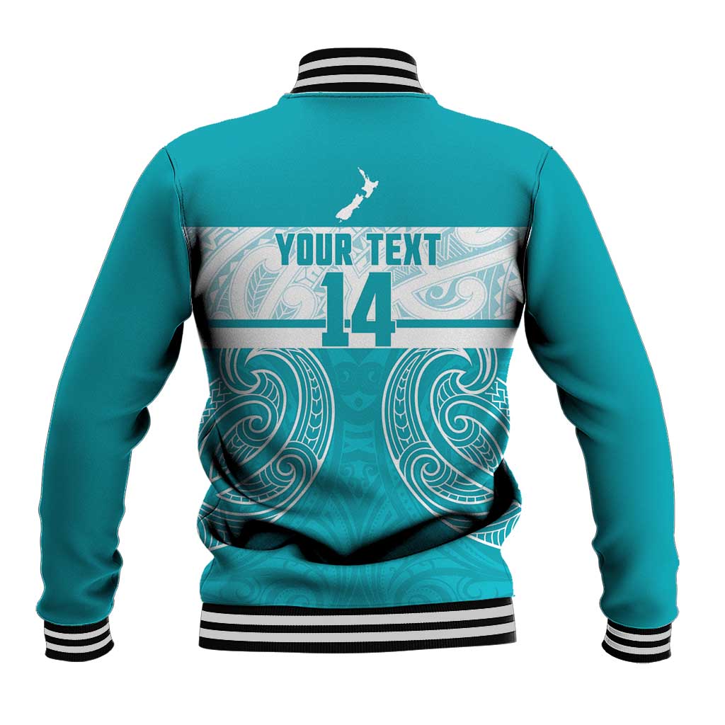 New Zealand Silver Fern Cricket Custom Baseball Jacket Black Cap Teal Maori Pattern - Aussie Hoodie
