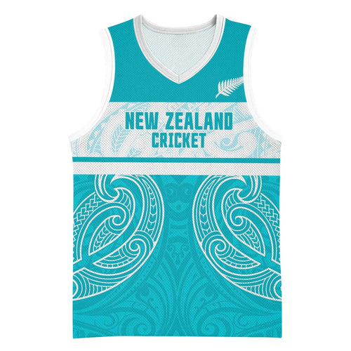 New Zealand Silver Fern Cricket Custom Basketball Jersey Black Cap Teal Maori Pattern - Aussie Hoodie