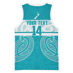 New Zealand Silver Fern Cricket Custom Basketball Jersey Black Cap Teal Maori Pattern - Aussie Hoodie