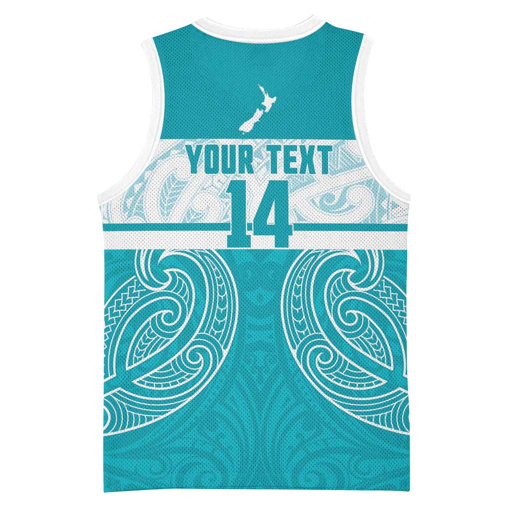 New Zealand Silver Fern Cricket Custom Basketball Jersey Black Cap Teal Maori Pattern - Aussie Hoodie