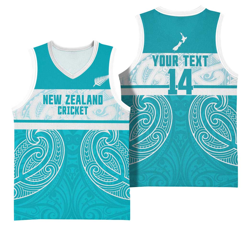 New Zealand Silver Fern Cricket Custom Basketball Jersey Black Cap Teal Maori Pattern - Aussie Hoodie