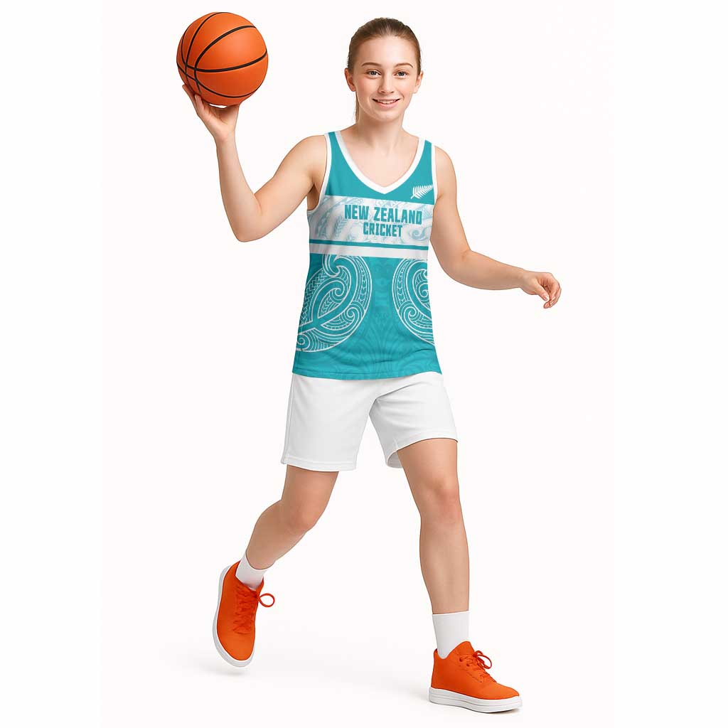 New Zealand Silver Fern Cricket Custom Basketball Jersey Black Cap Teal Maori Pattern - Aussie Hoodie