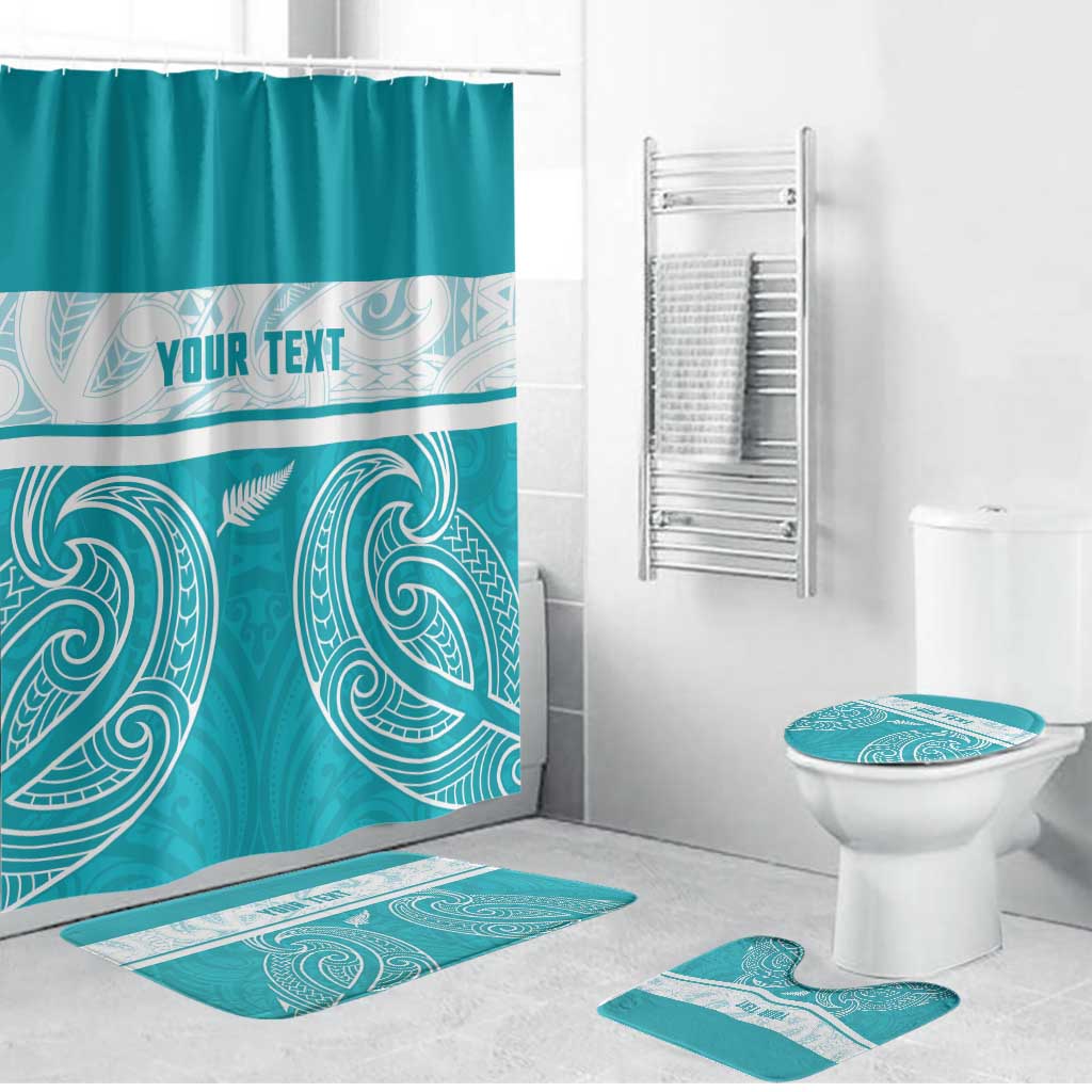 New Zealand Silver Fern Cricket Custom Bathroom Set Black Cap Teal Maori Pattern - Aussie Hoodie